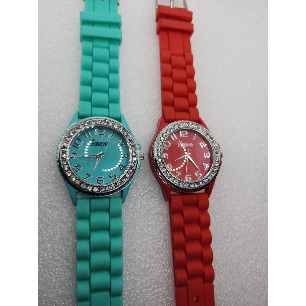 Crystal Gem accent Bling Iced Red Turquoise Blue/Green 2 watch lot Xmas bundle - Picture 3 of 7